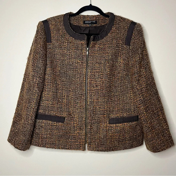 JONES NEW YORK Wool Blend Boucle Fall Colors Tweed Zip Up Jacket - Picture 1 of 9